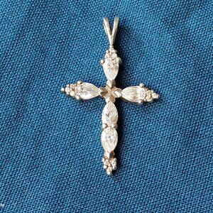 Sterling 925 silver cross pendant w/ clear CZ/crystals great condition marked RJ